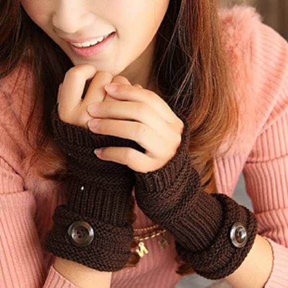 Ladies Fingerless Gloves / Open fingers Knitted Gloves - Chocolate Brown - Picture 7 of 8